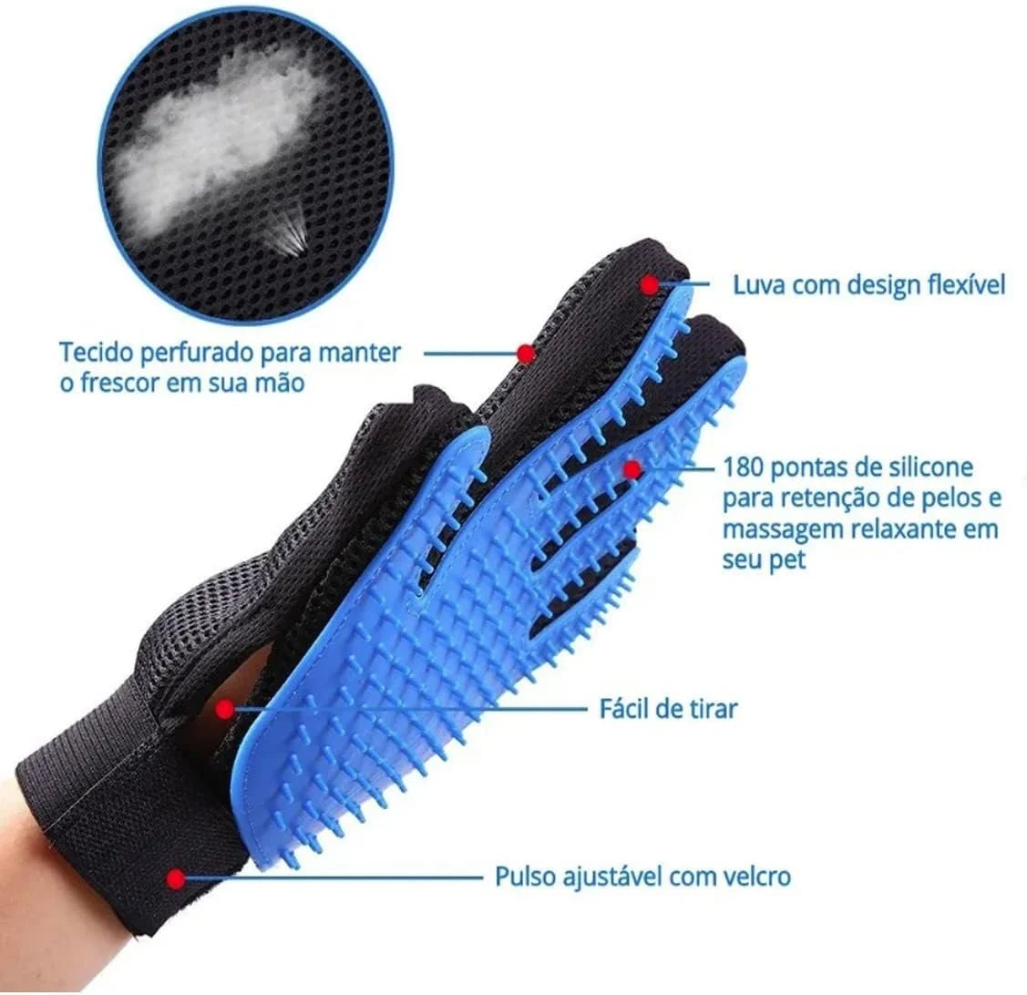 Luva Pet 2 em 1 que Remove Pelos e Relaxa