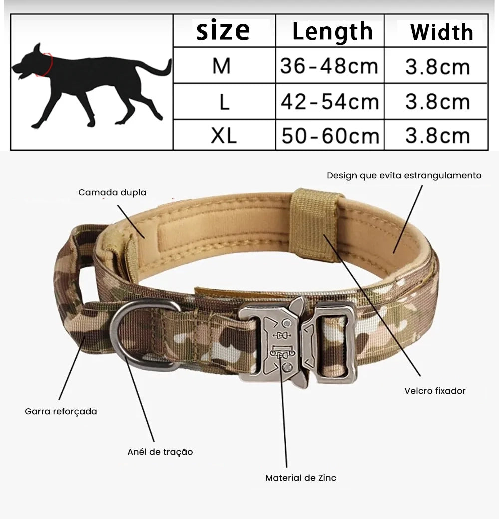 Coleira Tática Resistente com Fivela de Metal para Controle Seguro