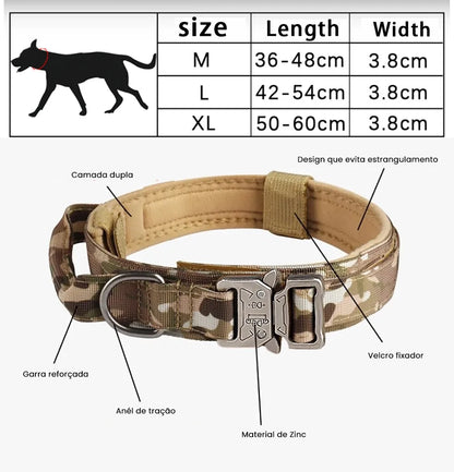 Coleira Tática Resistente com Fivela de Metal para Controle Seguro