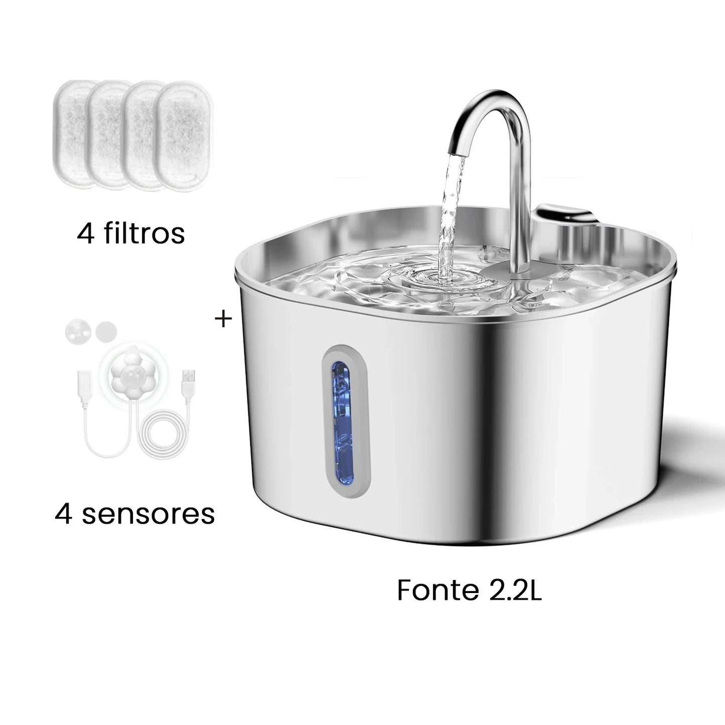 Fonte Automática 2,2L em Aço Inox que Mantém Água Sempre Fresca