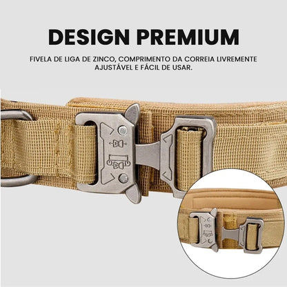 Coleira Tática Resistente com Fivela de Metal para Controle Seguro